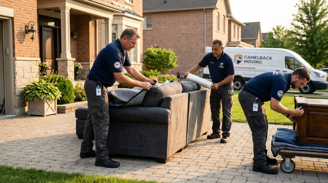 Large estate moving crew wrapping furniture in Stanton, CA