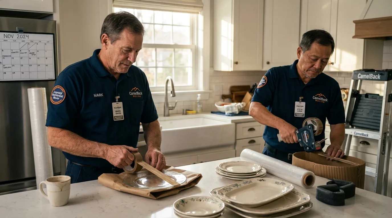 Professional crew packing kitchen dishware in Stanton, CA